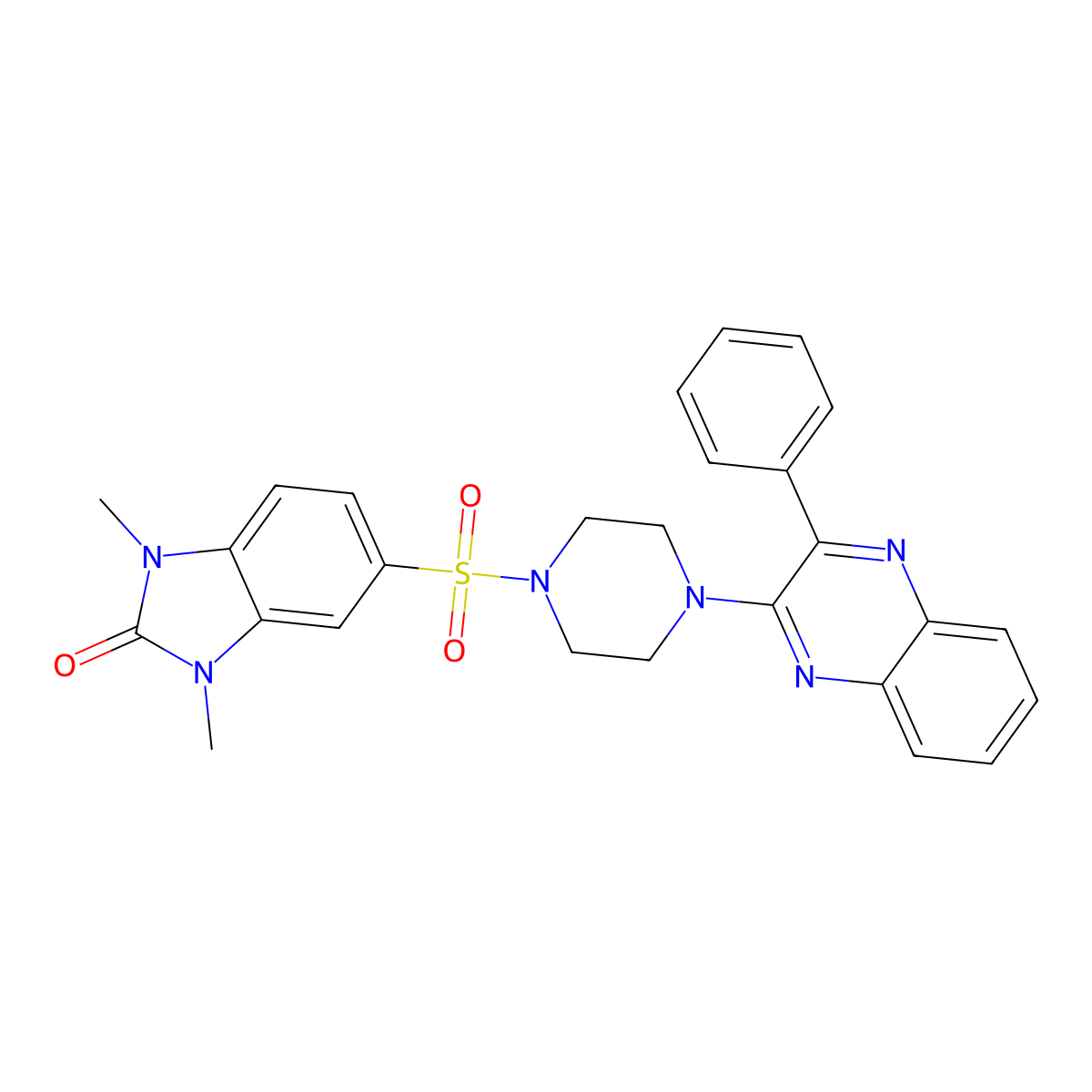 1,3-Dimethyl-5-[4-(3-phenylquinoxalin-2-yl)piperazin-1-yl]sulfonylbenzimidazol-2-one molecular structure, CAS 728026-47-9