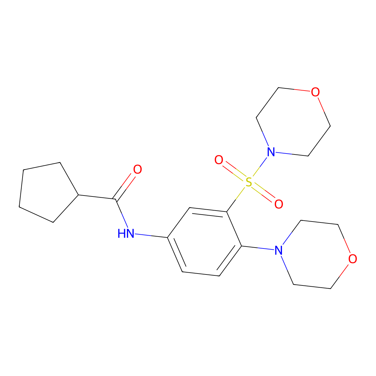 N-(4-morpholin-4-yl-3-morpholin-4-ylsulfonylphenyl)cyclopentanecarboxamide molecular structure, CAS 728026-54-8