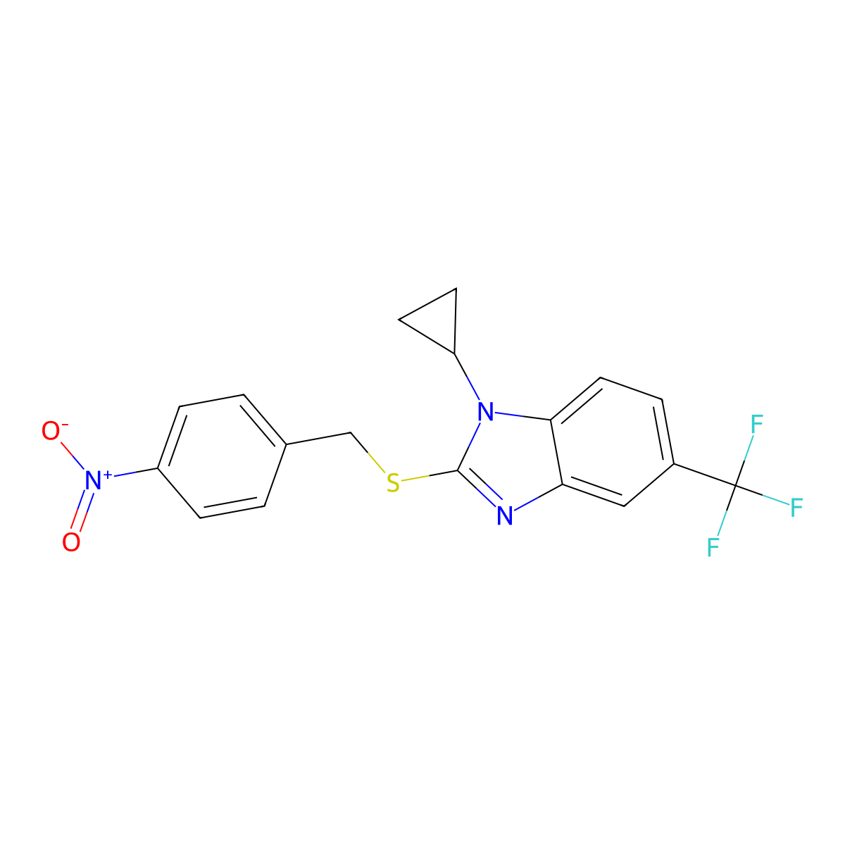 1-cyclopropyl-2-[(4-nitrobenzyl)sulfanyl]-5-(trifluoromethyl)-1H-benzimidazole molecular structure, CAS 728026-68-4