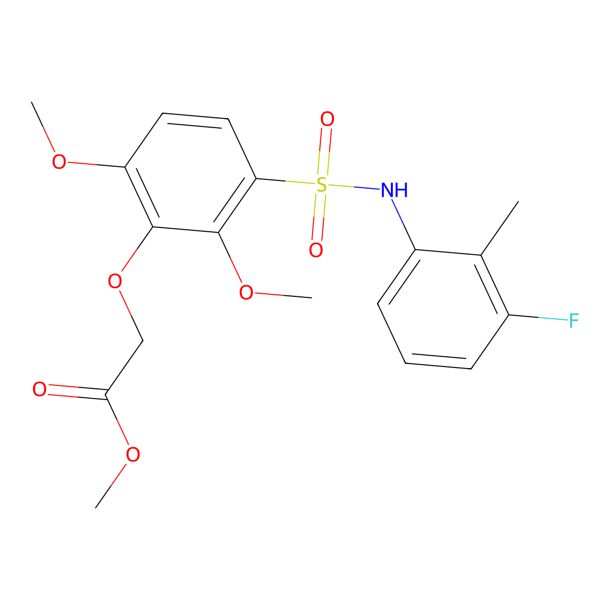Methyl {3-[(3-fluoro-2-methylphenyl)sulfamoyl]-2,6-dimethoxyphenoxy}acetate molecular structure, CAS 728026-84-4