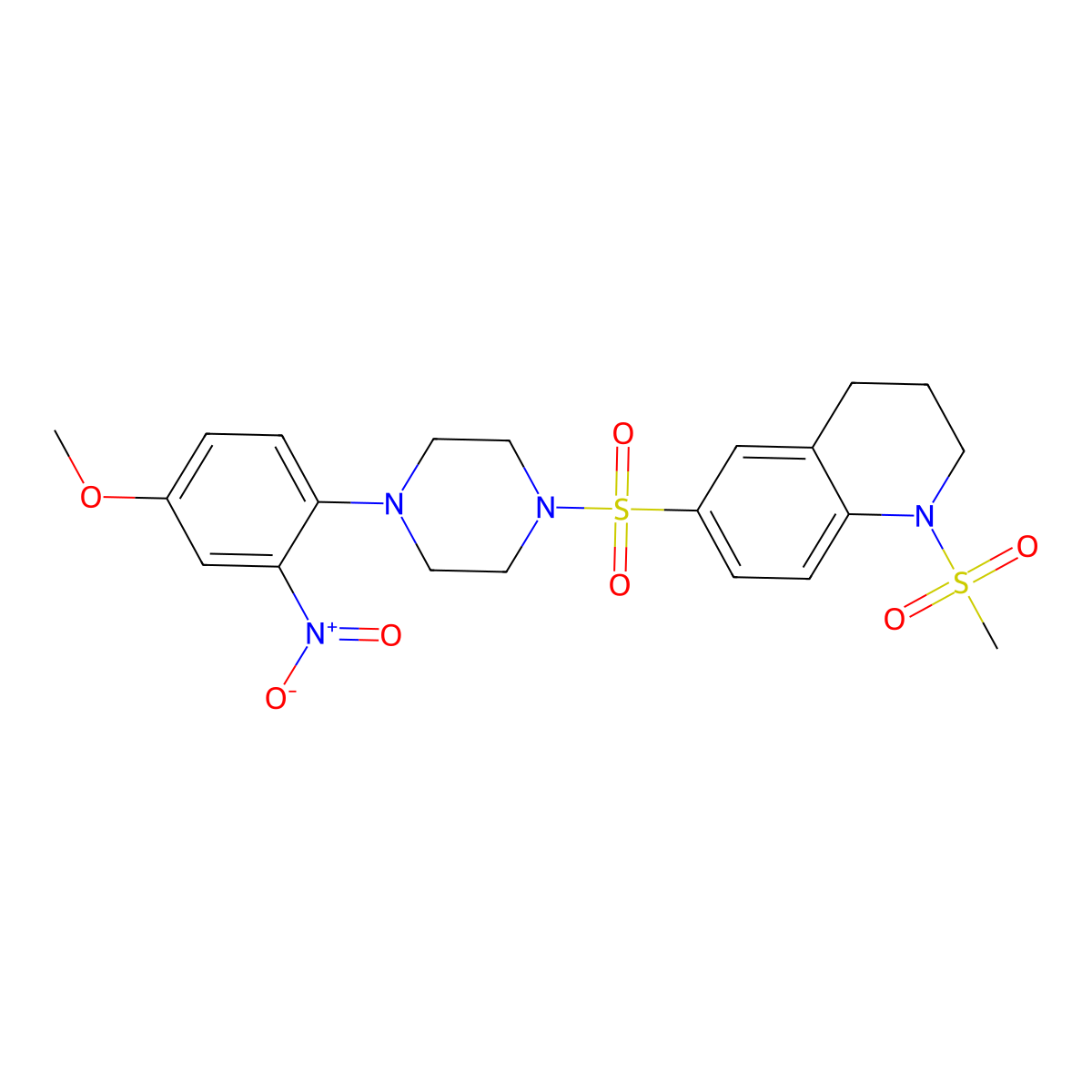 6-[4-(4-methoxy-2-nitrophenyl)piperazin-1-yl]sulfonyl-1-methylsulfonyl-3,4-dihydro-2H-quinoline molecular structure, CAS 728026-89-9
