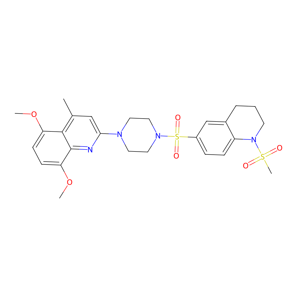 5,8-dimethoxy-4-methyl-2-[4-[(1-methylsulfonyl-3,4-dihydro-2H-quinolin-6-yl)sulfonyl]piperazin-1-yl]quinoline molecular structure, CAS 728026-90-2