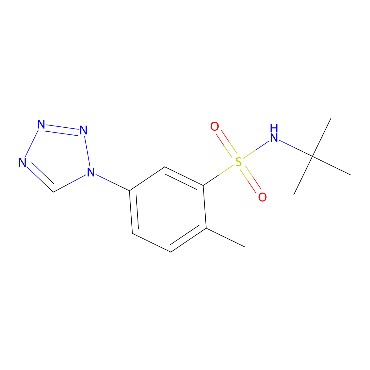 N-tert-butyl-2-methyl-5-(tetrazol-1-yl)benzenesulfonamide molecular structure, CAS 728027-22-3