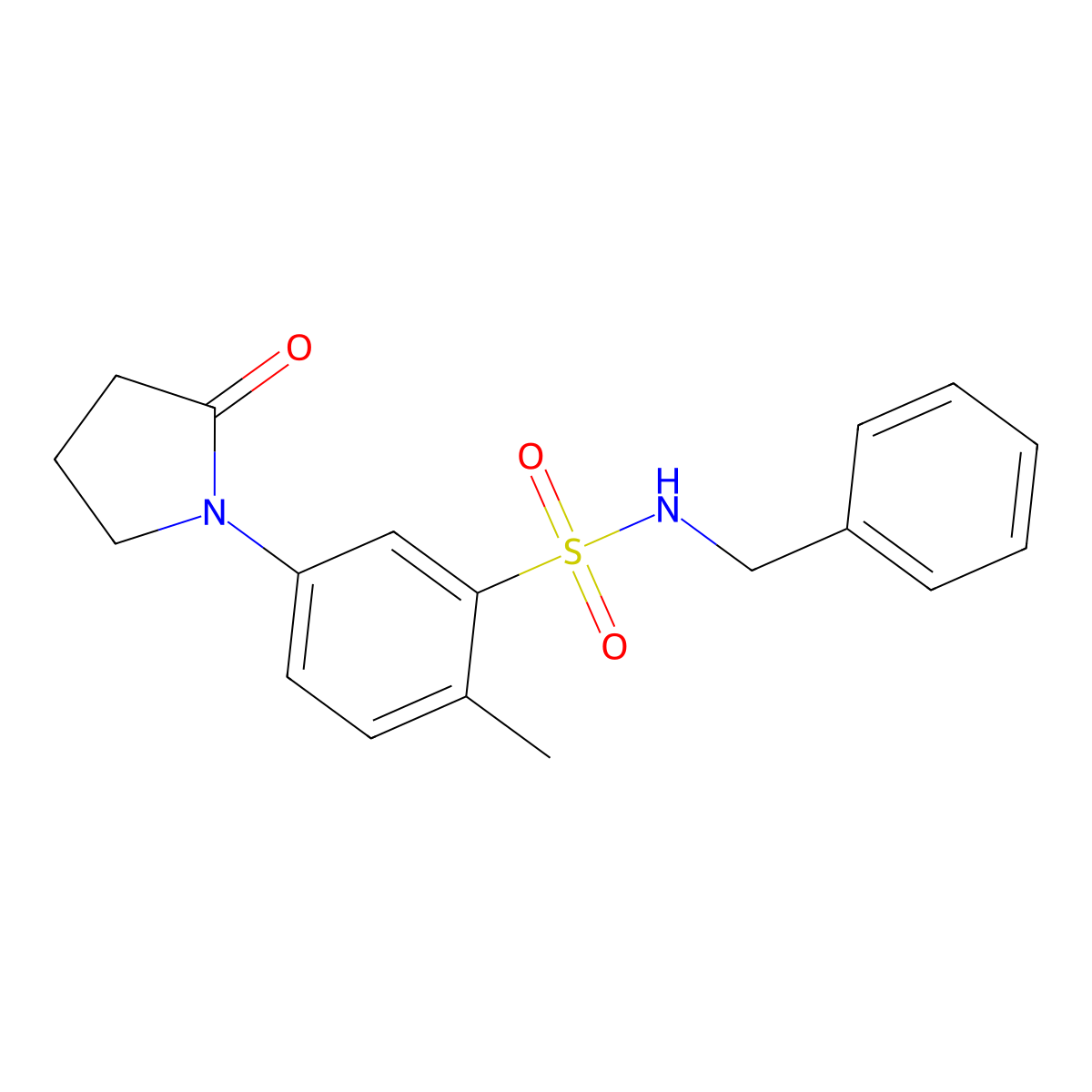 N-benzyl-2-methyl-5-(2-oxopyrrolidin-1-yl)benzenesulfonamide molecular structure, CAS 728027-41-6