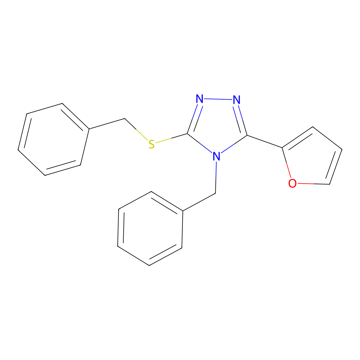 4-benzyl-3-(benzylsulfanyl)-5-(furan-2-yl)-4H-1,2,4-triazole molecular structure, CAS 728027-99-4