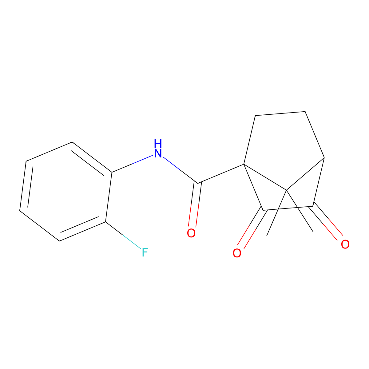N-(2-fluorophenyl)-7,7-dimethyl-2,3-dioxobicyclo[2.2.1]heptane-1-carboxamide molecular structure, CAS 728028-68-0