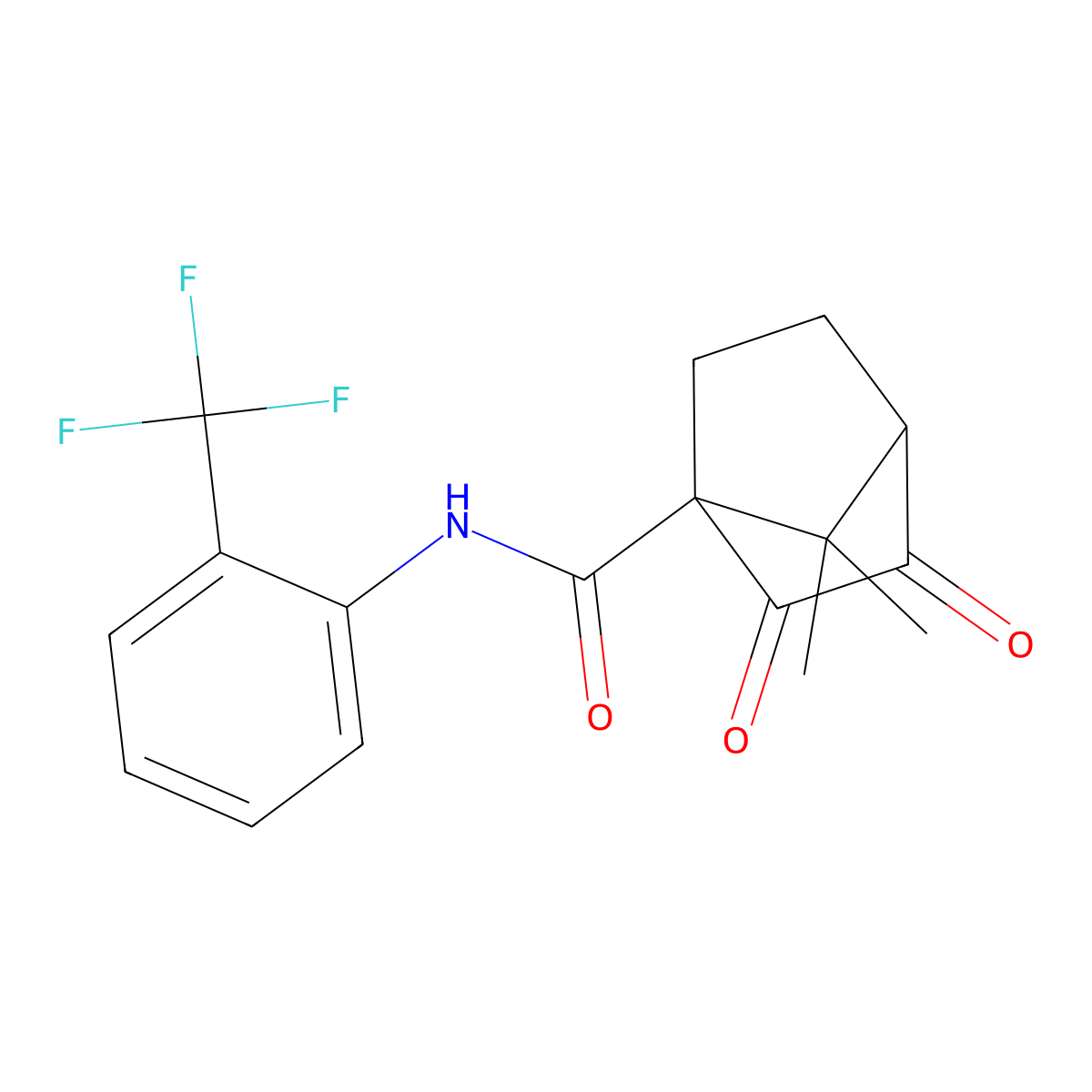 7,7-dimethyl-2,3-dioxo-N-[2-(trifluoromethyl)phenyl]bicyclo[2.2.1]heptane-1-carboxamide molecular structure, CAS 728028-70-4