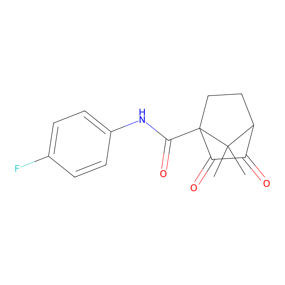 N-(4-fluorophenyl)-7,7-dimethyl-2,3-dioxobicyclo[2.2.1]heptane-1-carboxamide molecular structure, CAS 728028-72-6
