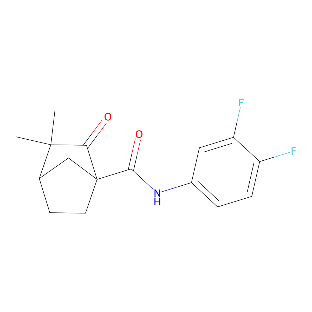 N-(3,4-difluorophenyl)-3,3-dimethyl-2-oxobicyclo[2.2.1]heptane-1-carboxamide molecular structure, CAS 728028-73-7