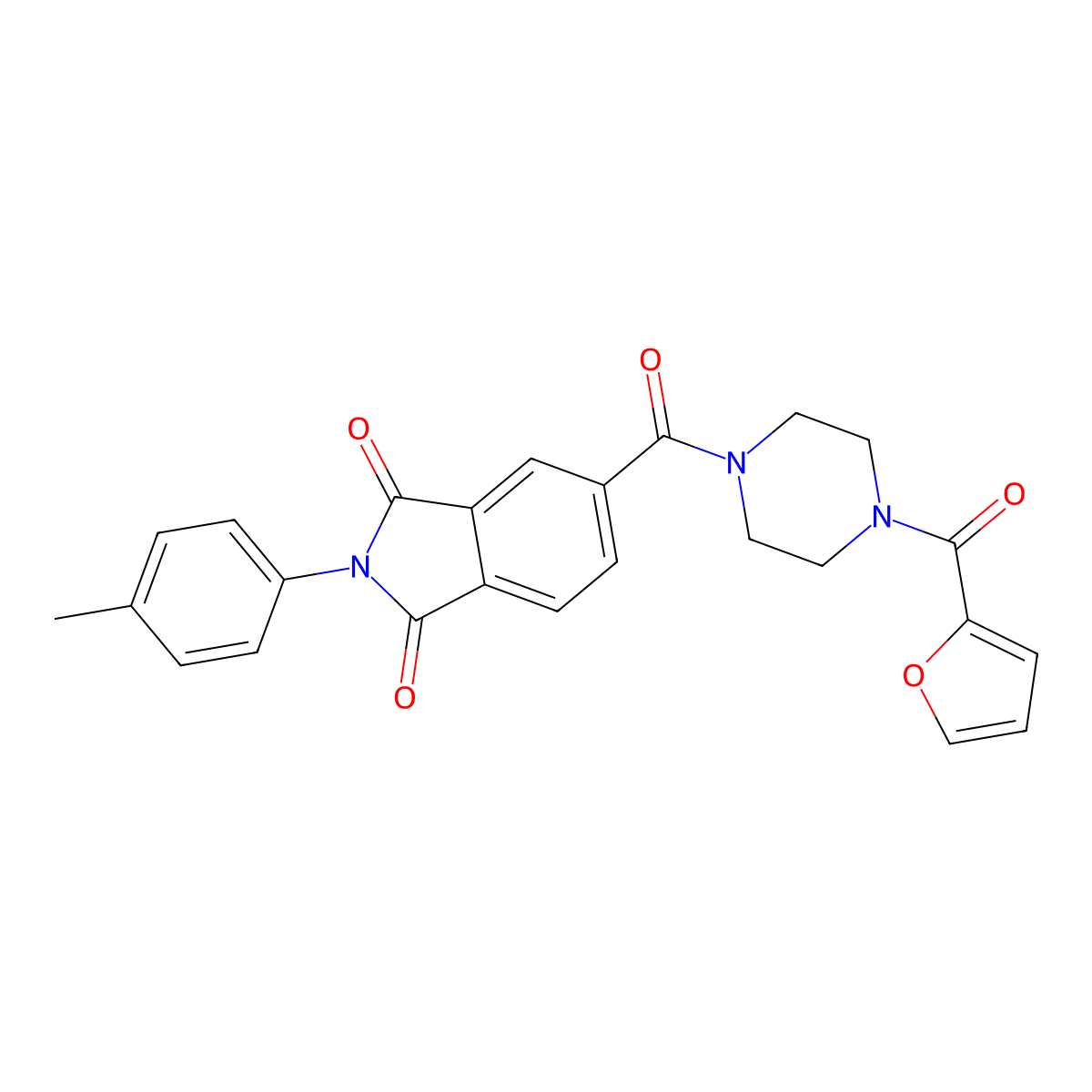 5-(4-(Furan-2-carbonyl)piperazine-1-carbonyl)-2-(p-tolyl)isoindoline-1,3-dione molecular structure, CAS 728028-94-2
