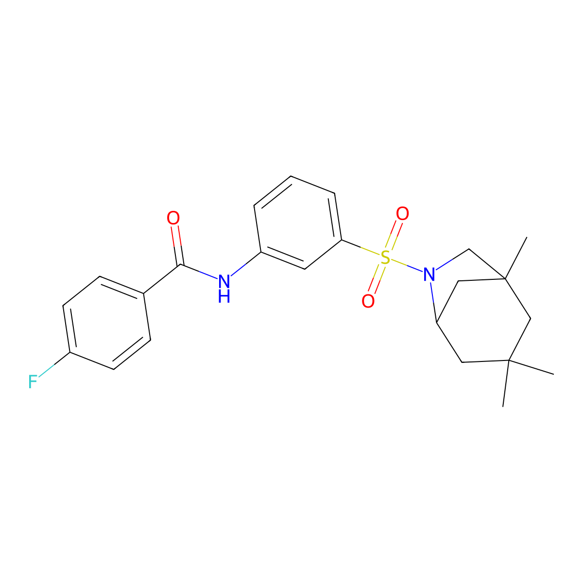 4-fluoro-N-{3-[(1,3,3-trimethyl-6-azabicyclo[3.2.1]oct-6-yl)sulfonyl]phenyl}benzamide molecular structure, CAS 728029-97-8