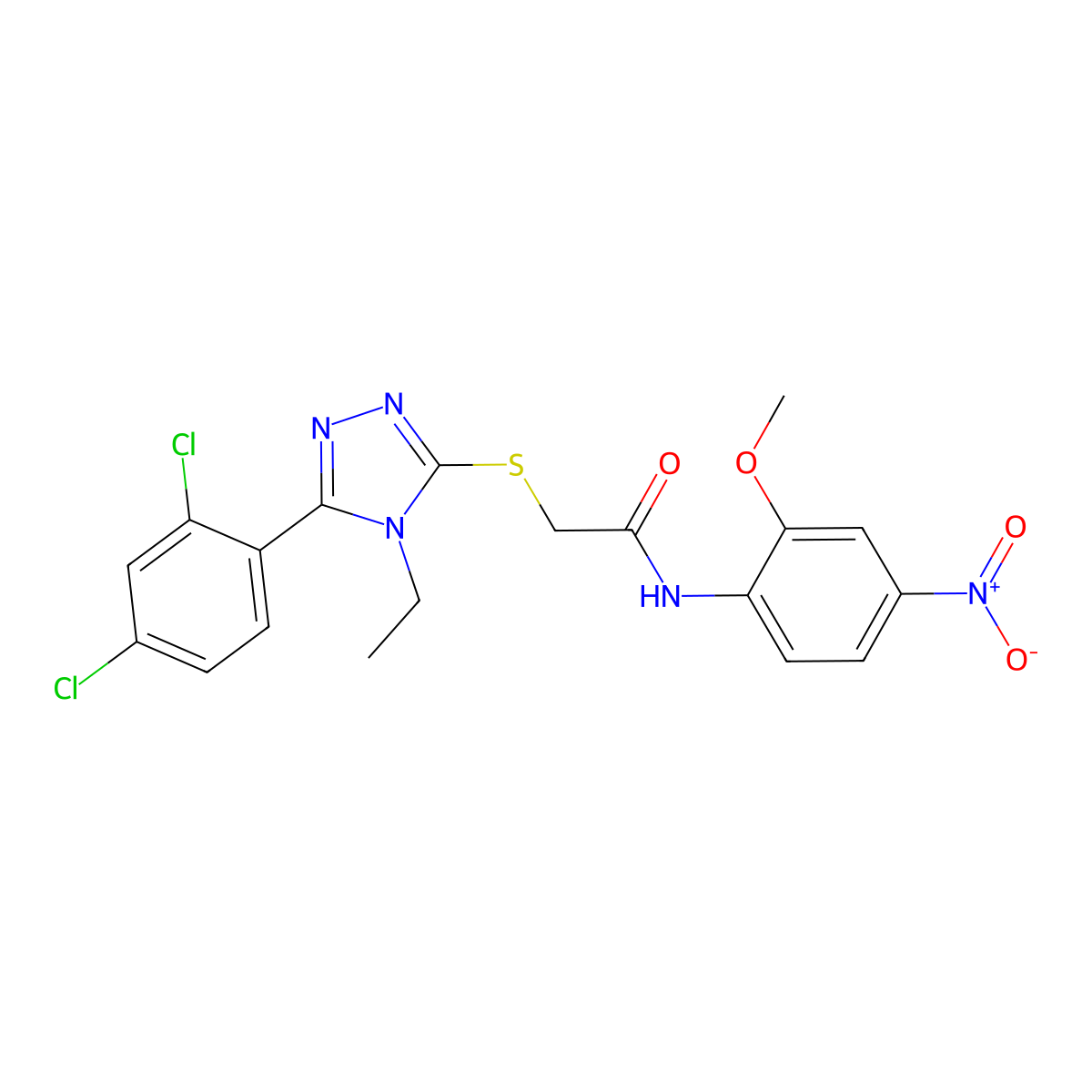 2-[[5-(2,4-dichlorophenyl)-4-ethyl-1,2,4-triazol-3-yl]sulfanyl]-N-(2-methoxy-4-nitrophenyl)acetamide molecular structure, CAS 728030-07-7