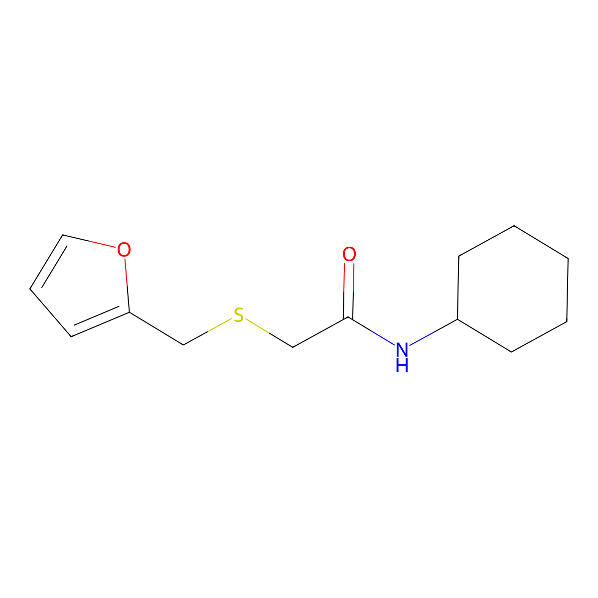 N-cyclohexyl-2-(furan-2-ylmethylsulfanyl)acetamide molecular structure, CAS 728030-11-3