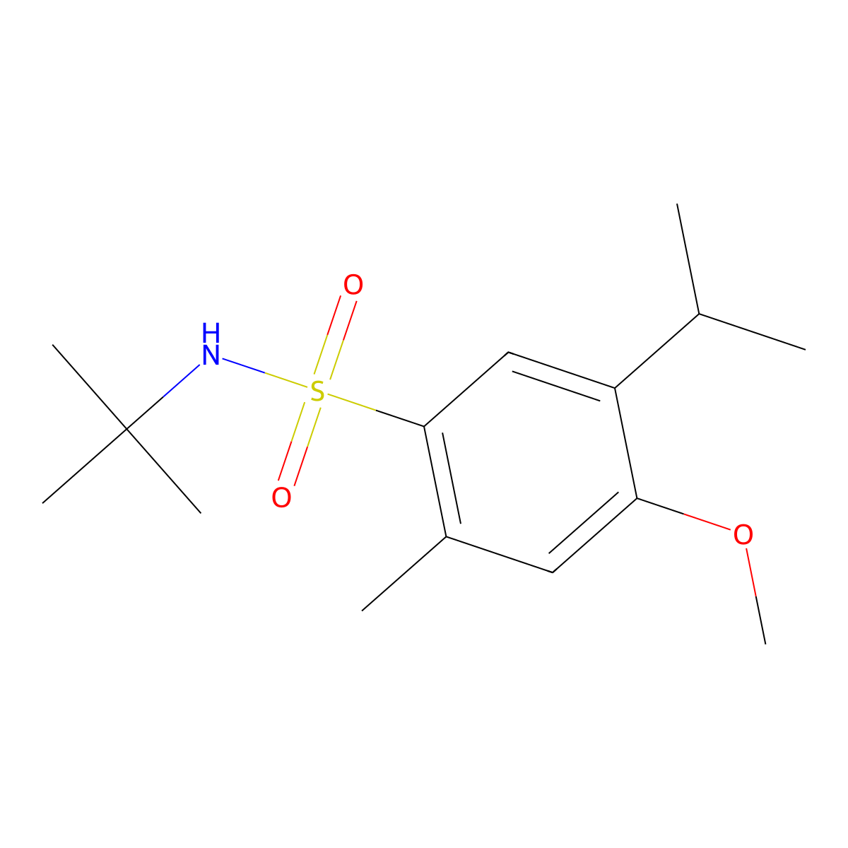 Benzenesulfonamide, N-(1,1-dimethylethyl)-4-methoxy-2-methyl-5-(1-methylethyl)- molecular structure, CAS 728030-20-4