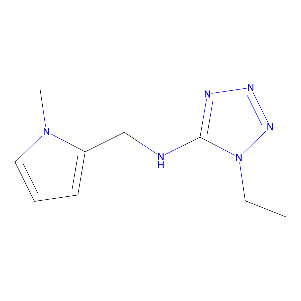 1-ethyl-N-[(1-methyl-1H-pyrrol-2-yl)methyl]-1H-tetrazol-5-amine molecular structure, CAS 728030-56-6
