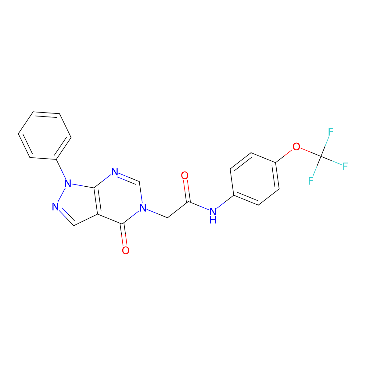 2-(4-oxo-1-phenyl-1H-pyrazolo[3,4-d]pyrimidin-5(4H)-yl)-N-(4-(trifluoromethoxy)phenyl)acetamide molecular structure, CAS 728031-36-5