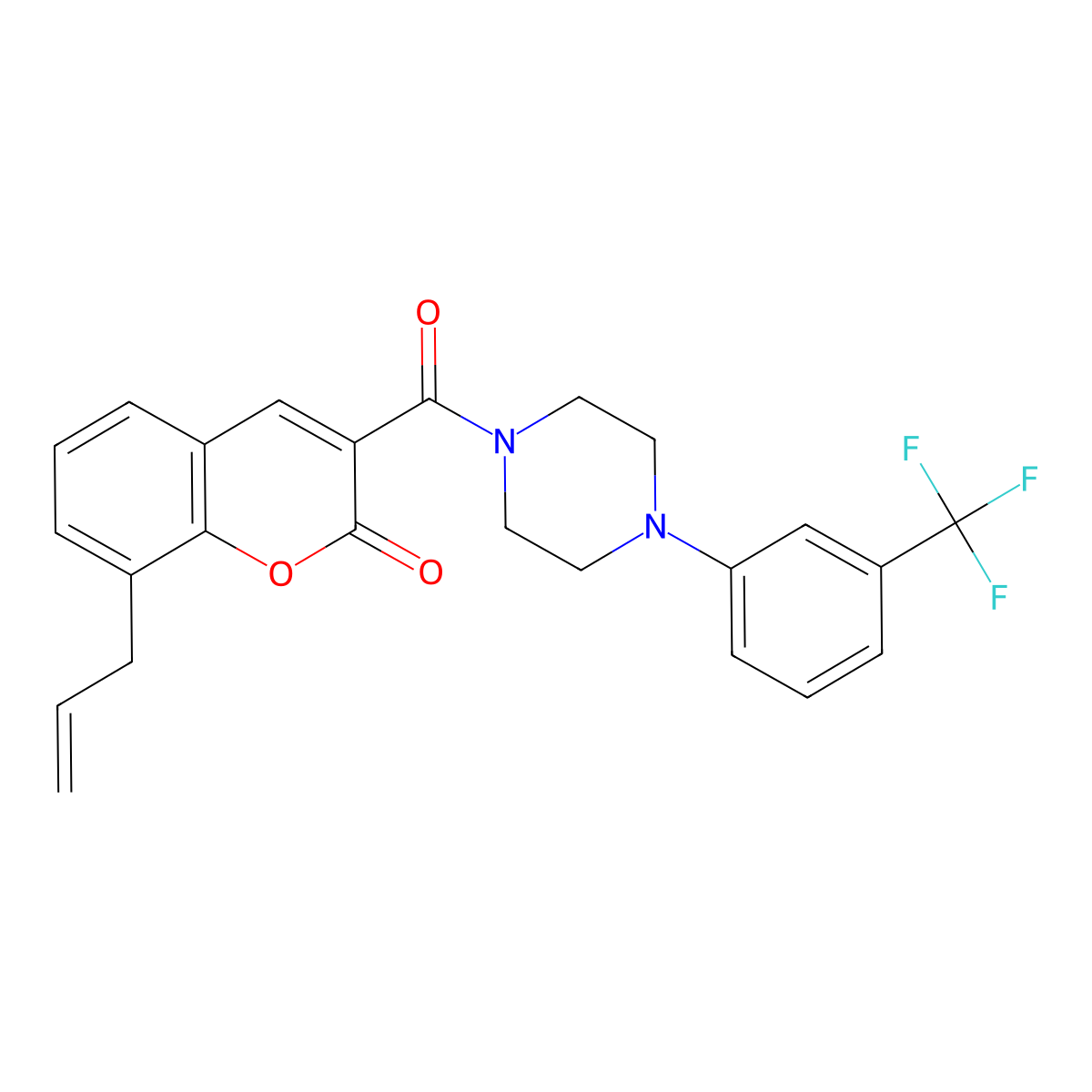 8-Prop-2-enyl-3-[4-[3-(trifluoromethyl)phenyl]piperazine-1-carbonyl]chromen-2-one molecular structure, CAS 728031-51-4