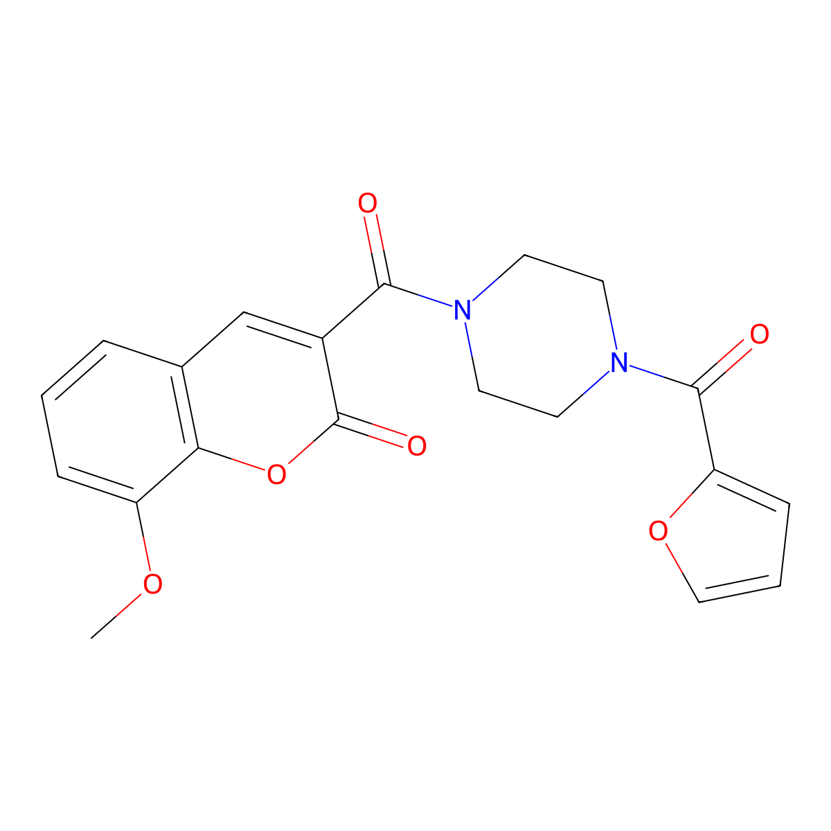 3-[4-(furan-2-carbonyl)piperazine-1-carbonyl]-8-methoxy-2H-chromen-2-one molecular structure, CAS 728031-52-5