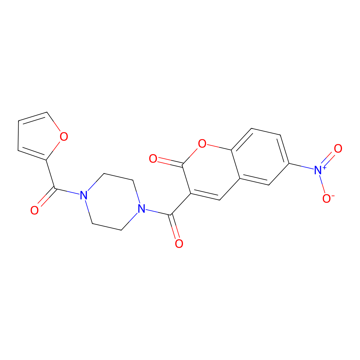 3-[4-(furan-2-carbonyl)piperazine-1-carbonyl]-6-nitro-2H-chromen-2-one molecular structure, CAS 728031-54-7