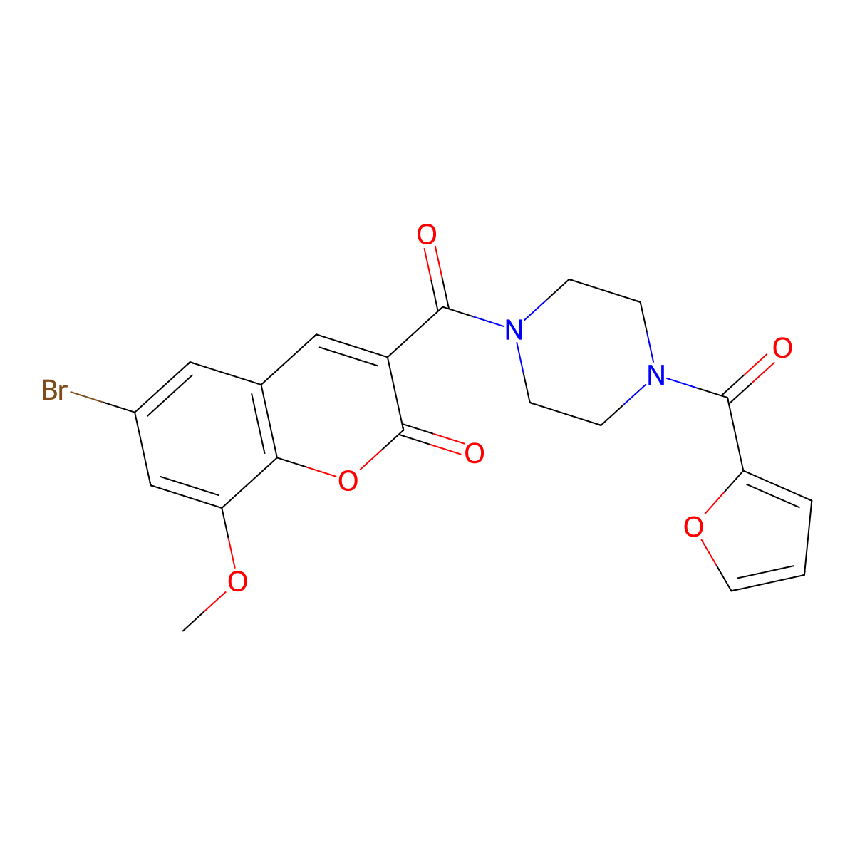 6-bromo-3-[4-(furan-2-carbonyl)piperazine-1-carbonyl]-8-methoxy-2H-chromen-2-one molecular structure, CAS 728031-55-8