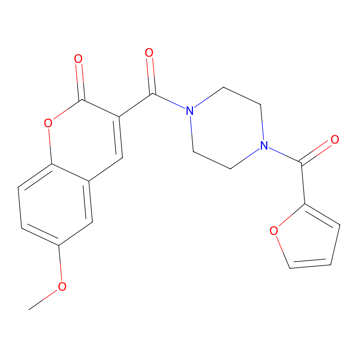3-[4-(furan-2-carbonyl)piperazine-1-carbonyl]-6-methoxy-2H-chromen-2-one molecular structure, CAS 728031-56-9
