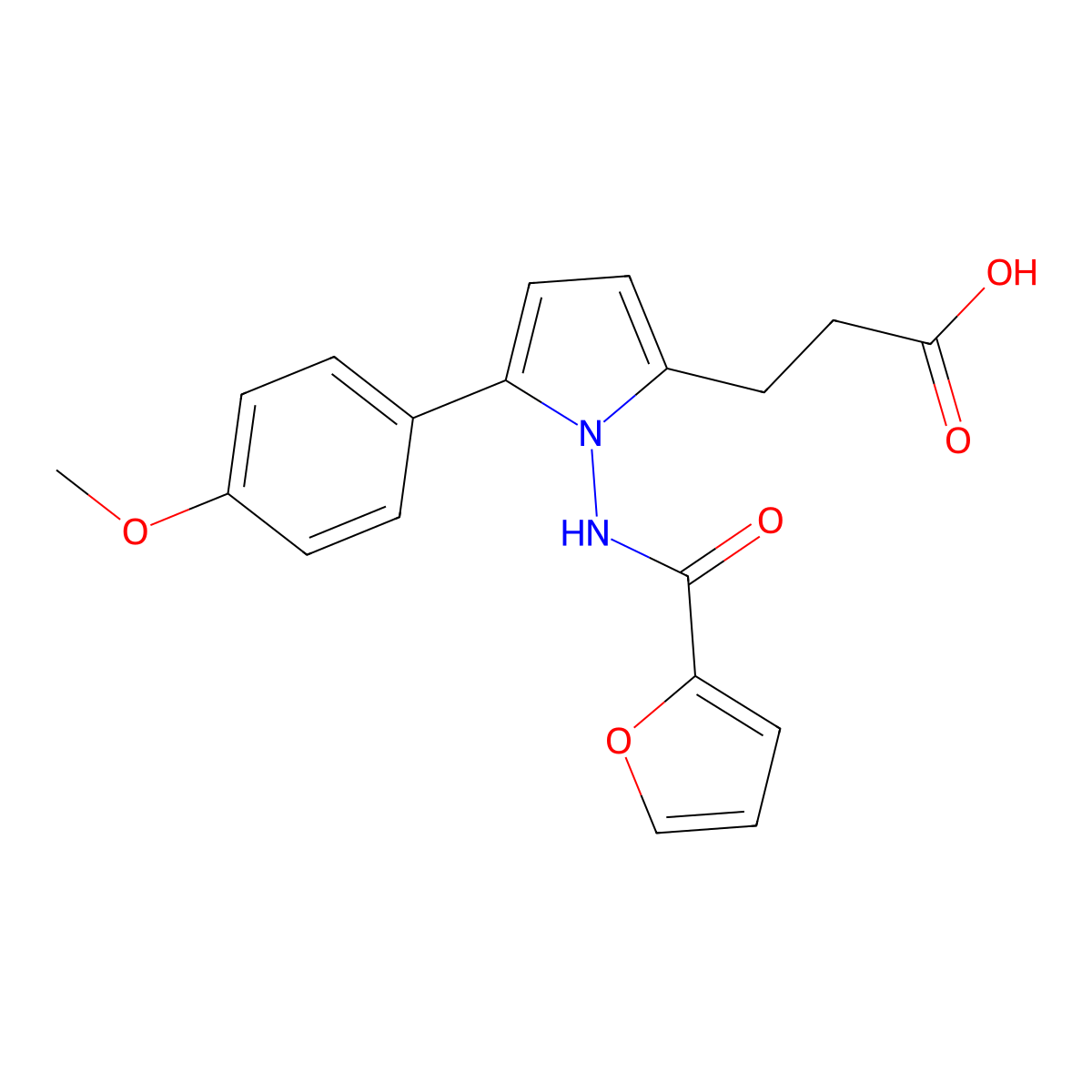 3-[1-(2-Furylcarbonylamino)-5-(4-methoxyphenyl)pyrrol-2-yl]propanoic acid molecular structure, CAS 728031-60-5