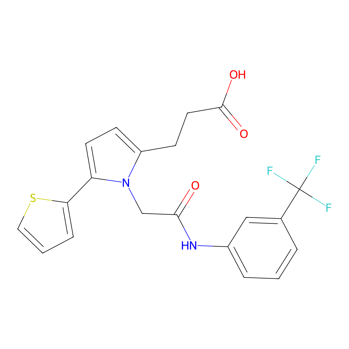 3-(1-(2-oxo-2-((3-(trifluoromethyl)phenyl)amino)ethyl)-5-(thiophen-2-yl)-1H-pyrrol-2-yl)propanoic acid molecular structure, CAS 728031-62-7