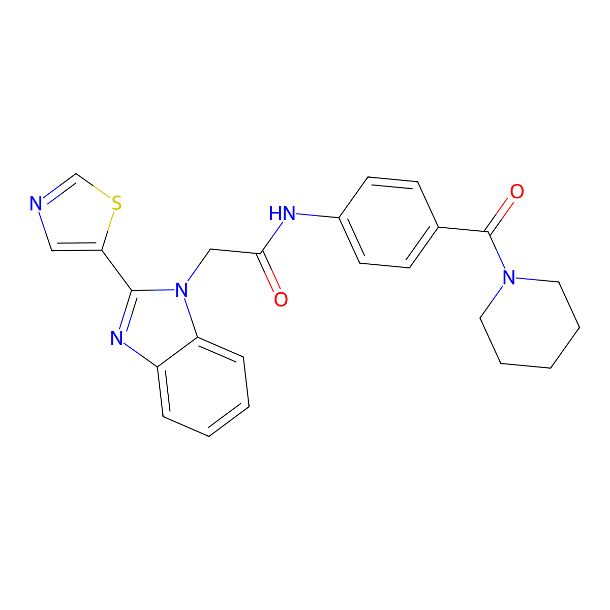 N-[4-(piperidine-1-carbonyl)phenyl]-2-[2-(1,3-thiazol-5-yl)benzimidazol-1-yl]acetamide molecular structure, CAS 728032-09-5