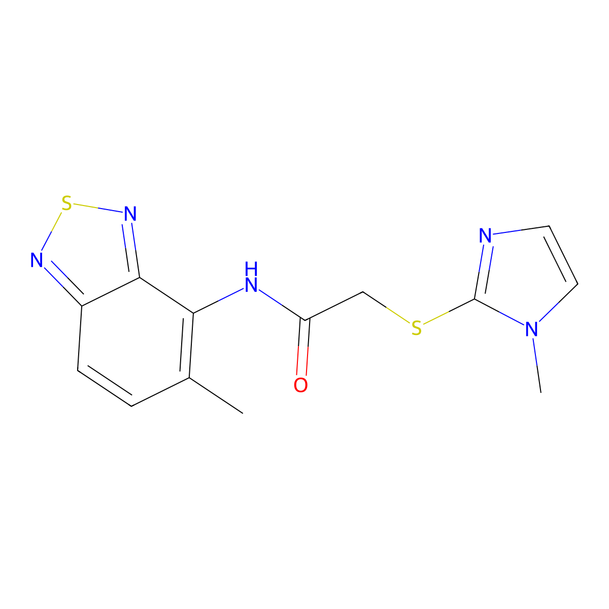 N-(5-methyl-2,1,3-benzothiadiazol-4-yl)-2-(1-methylimidazol-2-yl)sulfanylacetamide molecular structure, CAS 728032-11-9