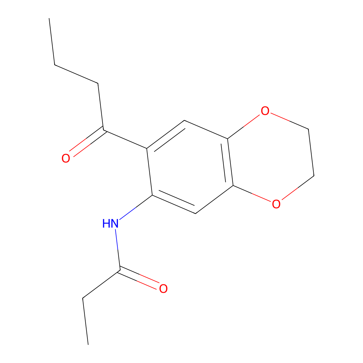 N-(7-butanoyl-2,3-dihydro-1,4-benzodioxin-6-yl)propanamide molecular structure, CAS 728034-78-4
