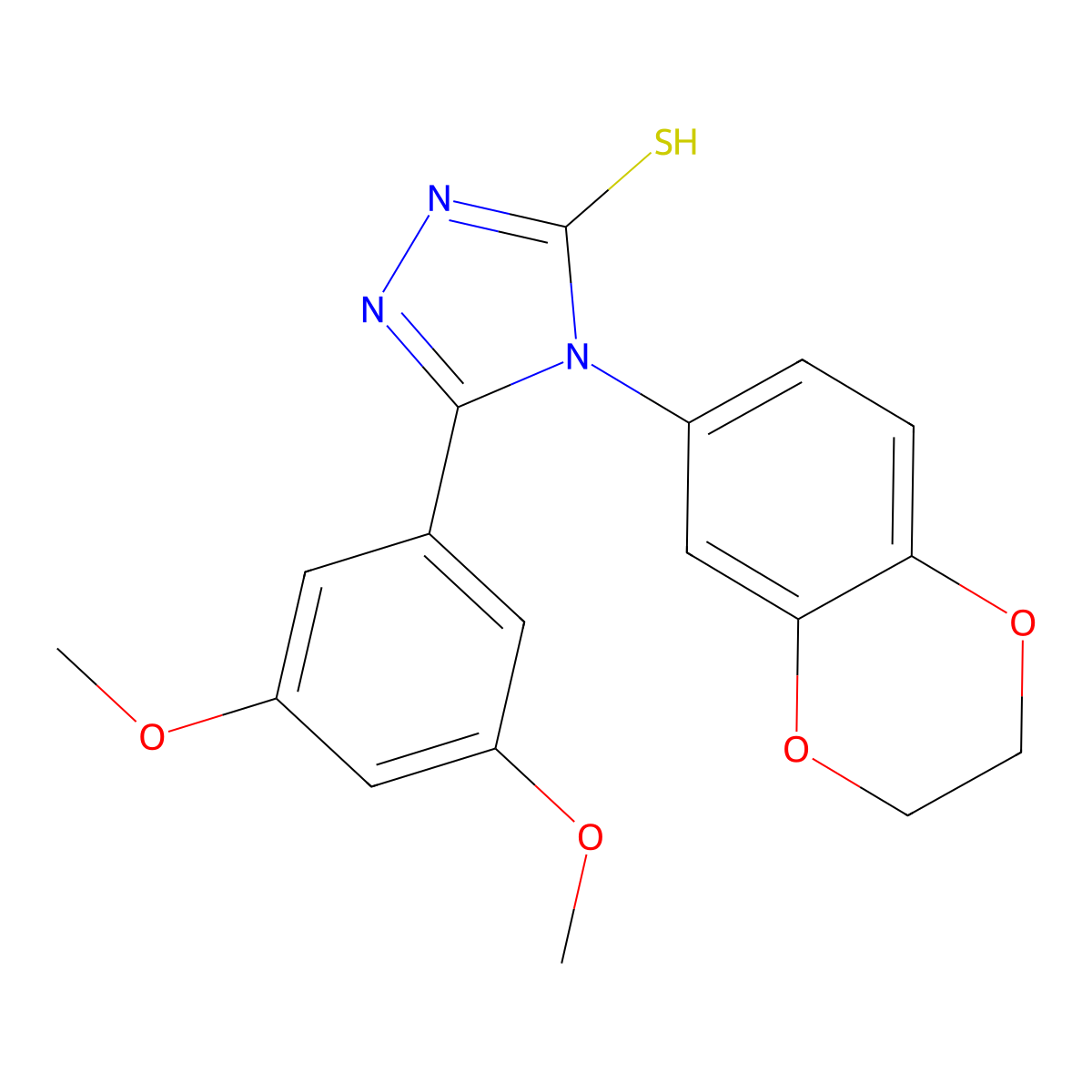 4-(2,3-dihydro-1,4-benzodioxin-6-yl)-3-(3,5-dimethoxyphenyl)-1H-1,2,4-triazole-5-thione molecular structure, CAS 728035-14-1