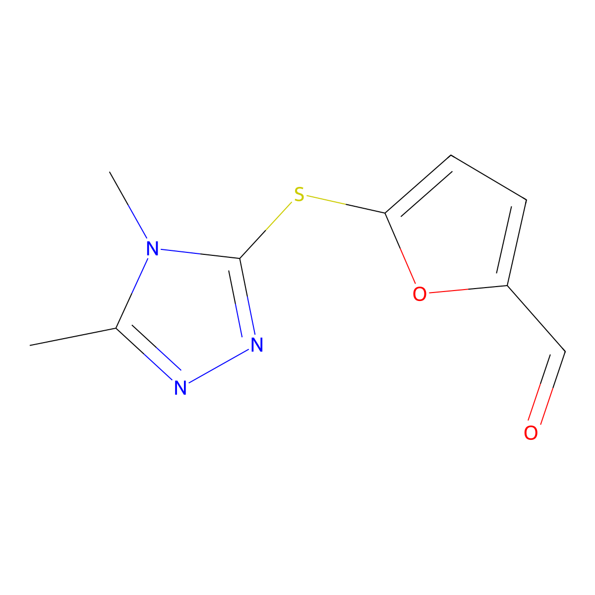 5-[(4,5-dimethyl-4H-1,2,4-triazol-3-yl)thio]-2-furaldehyde molecular structure, CAS 728035-62-9