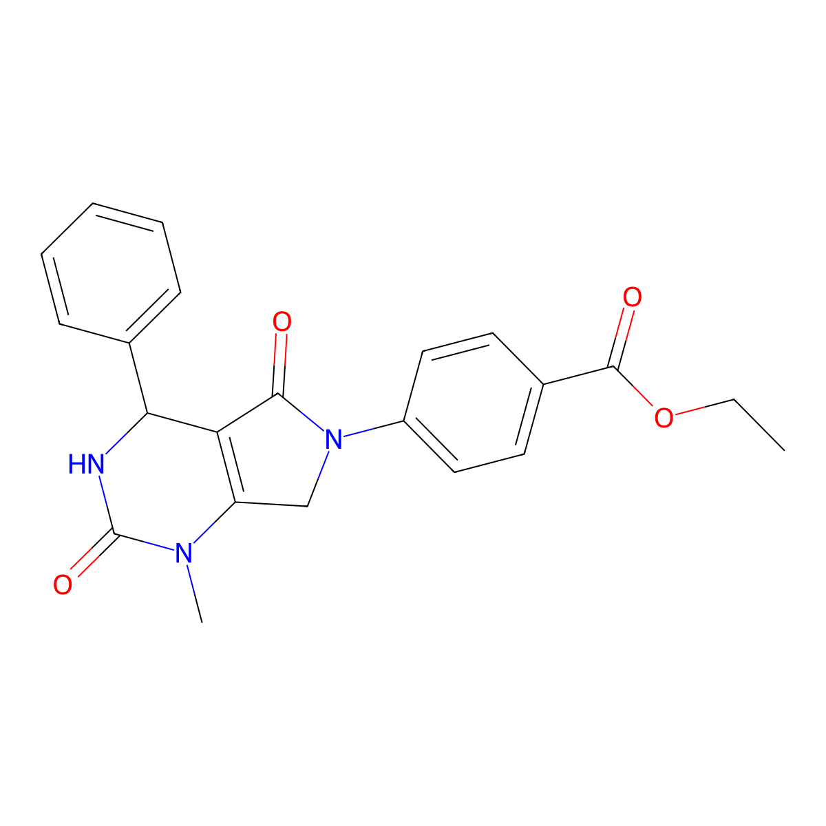 ethyl 4-(1-methyl-2,5-dioxo-4-phenyl-4,7-dihydro-3H-pyrrolo[3,4-d]pyrimidin-6-yl)benzoate molecular structure, CAS 728035-84-5