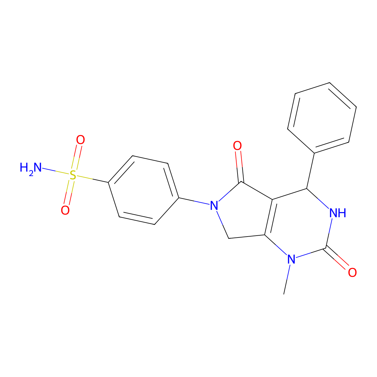 4-(1-methyl-2,5-dioxo-4-phenyl-1,2,3,4,5,7-hexahydro-6H-pyrrolo[3,4-d]pyrimidin-6-yl)benzenesulfonamide molecular structure, CAS 728035-85-6
