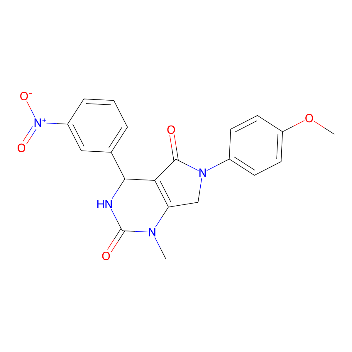 6-(4-methoxyphenyl)-1-methyl-4-(3-nitrophenyl)-3,4,6,7-tetrahydro-1H-pyrrolo[3,4-d]pyrimidine-2,5-dione molecular structure, CAS 728035-92-5