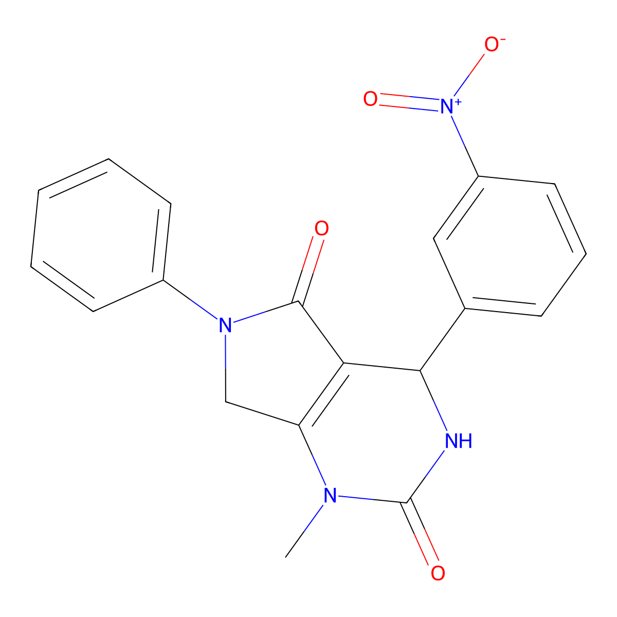 1-methyl-4-(3-nitrophenyl)-6-phenyl-3,4,6,7-tetrahydro-1H-pyrrolo[3,4-d]pyrimidine-2,5-dione molecular structure, CAS 728035-93-6