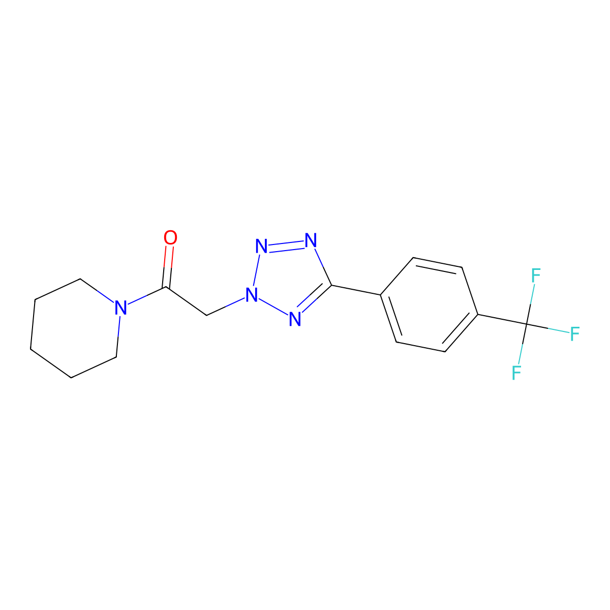 1-Piperidin-1-yl-2-[5-[4-(trifluoromethyl)phenyl]tetrazol-2-yl]ethanone molecular structure, CAS 728036-60-0