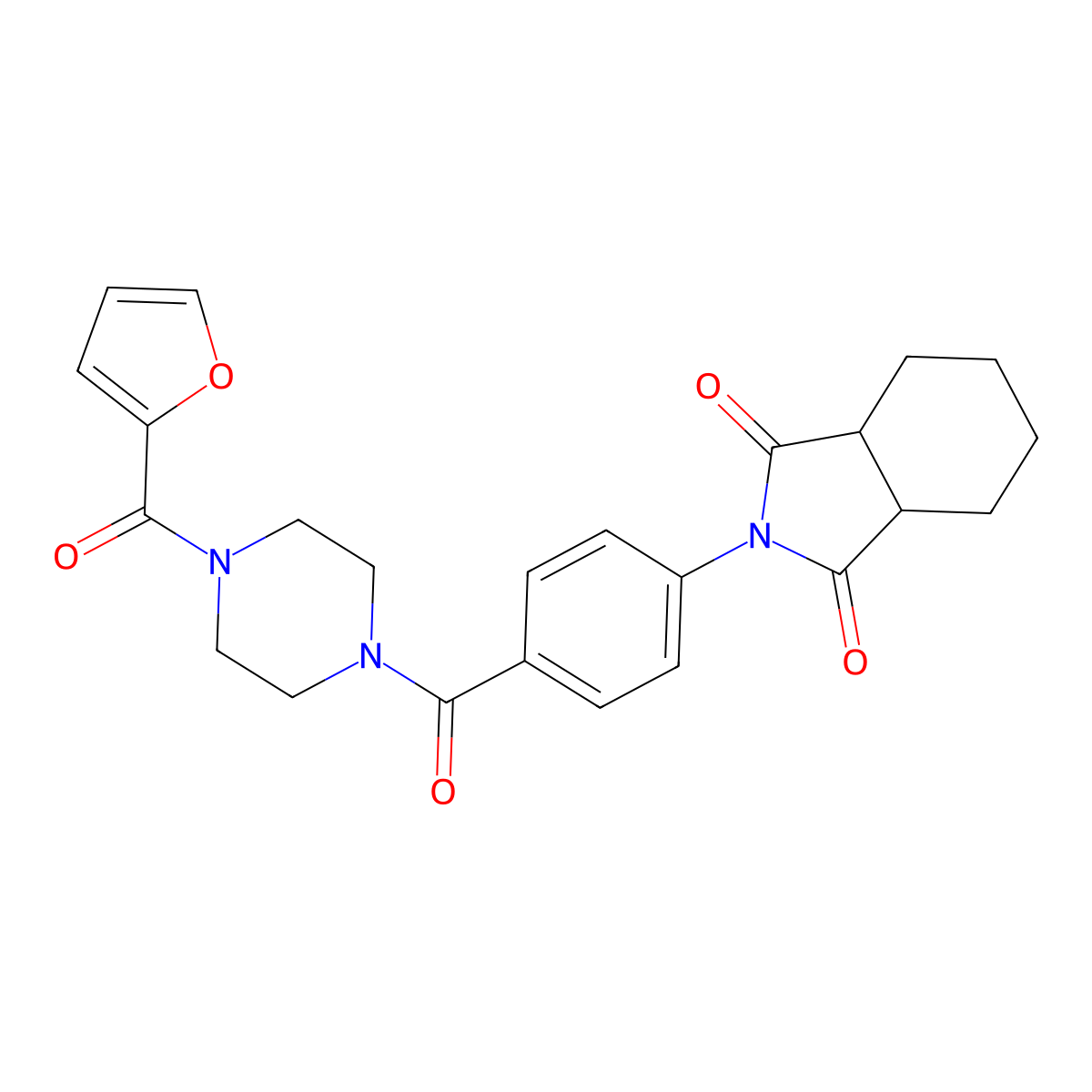 2-(4-(4-(furan-2-carbonyl)piperazine-1-carbonyl)phenyl)hexahydro-1H-isoindole-1,3(2H)-dione molecular structure, CAS 728036-66-6