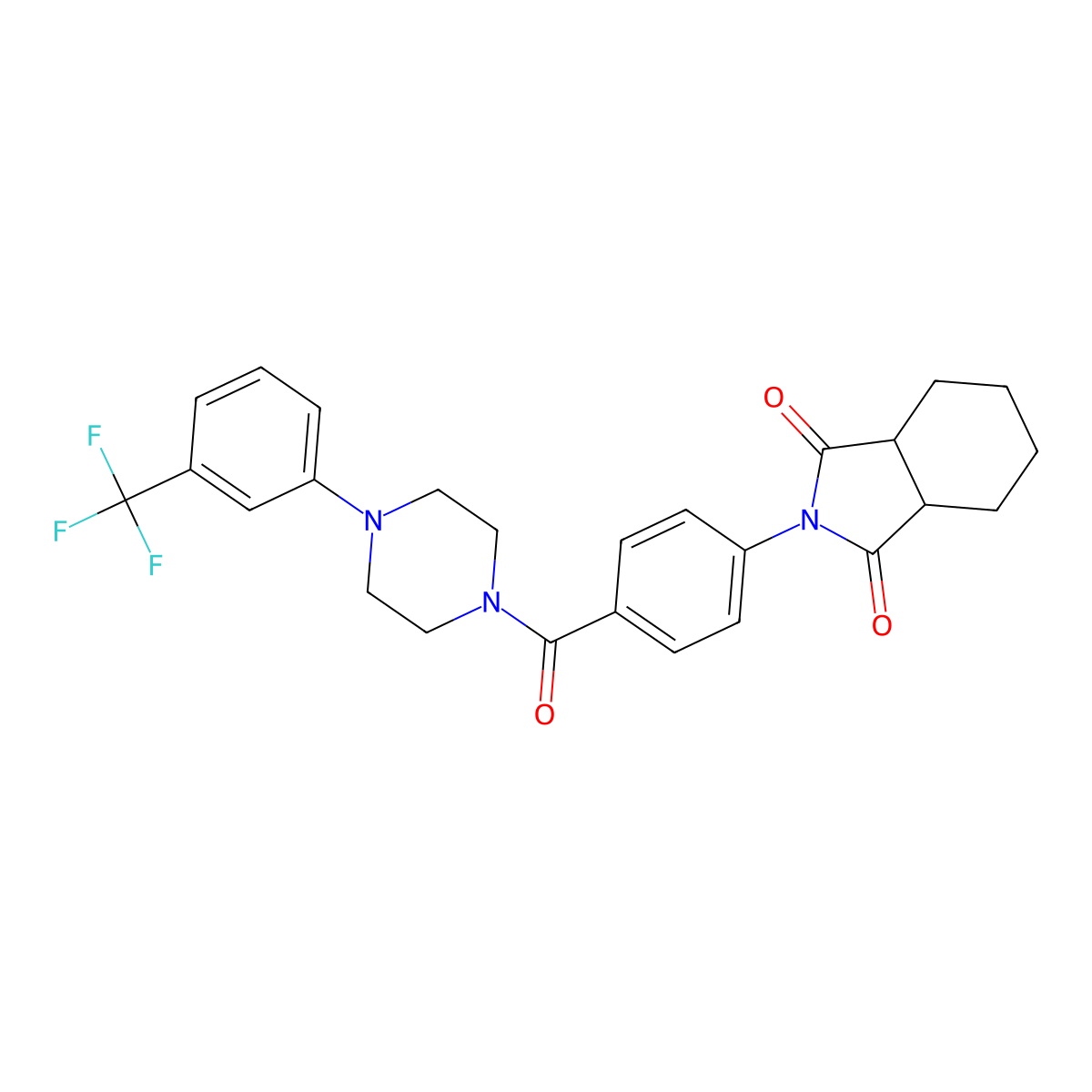 2-(4-(4-(3-(trifluoromethyl)phenyl)piperazine-1-carbonyl)phenyl)hexahydro-1H-isoindole-1,3(2H)-dione molecular structure, CAS 728036-67-7