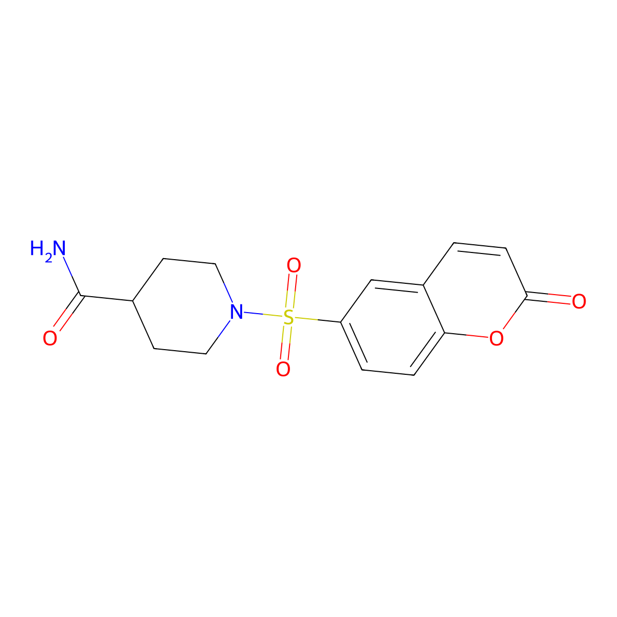 1-[(2-oxo-2H-chromen-6-yl)sulfonyl]piperidine-4-carboxamide molecular structure, CAS 728036-76-8