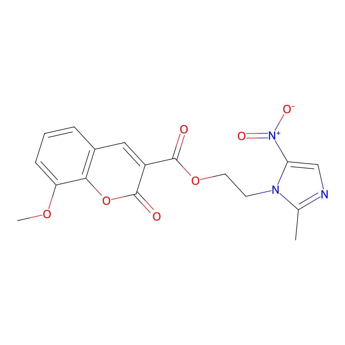 2-(2-methyl-5-nitro-1H-imidazol-1-yl)ethyl 8-methoxy-2-oxo-2H-chromene-3-carboxylate molecular structure, CAS 728036-79-1