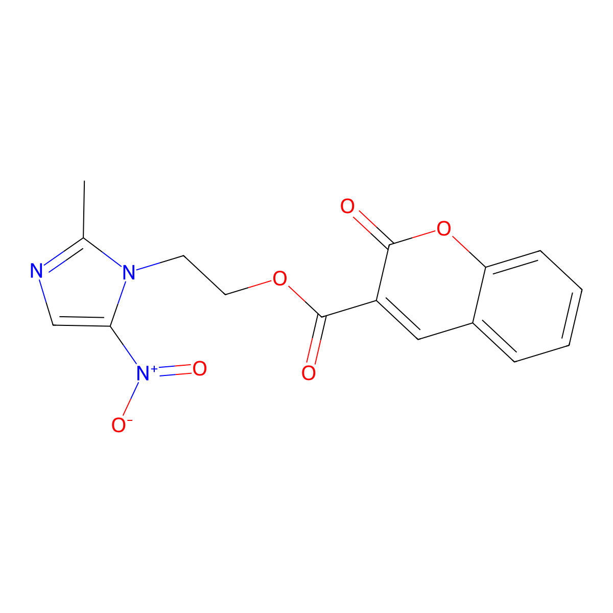 2-(2-methyl-5-nitro-1H-imidazol-1-yl)ethyl 2-oxo-2H-chromene-3-carboxylate molecular structure, CAS 728036-80-4