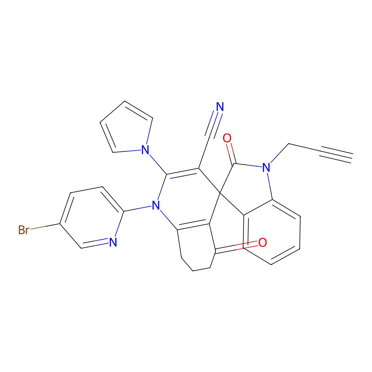 1-(5-bromopyridin-2-yl)-2',5-dioxo-1'-prop-2-ynyl-2-pyrrol-1-ylspiro[7,8-dihydro-6H-quinoline-4,3'-indole]-3-carbonitrile molecular structure, CAS 728037-20-5