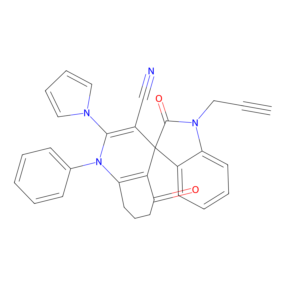 2',5-dioxo-1-phenyl-1'-prop-2-ynyl-2-pyrrol-1-ylspiro[7,8-dihydro-6H-quinoline-4,3'-indole]-3-carbonitrile molecular structure, CAS 728037-27-2