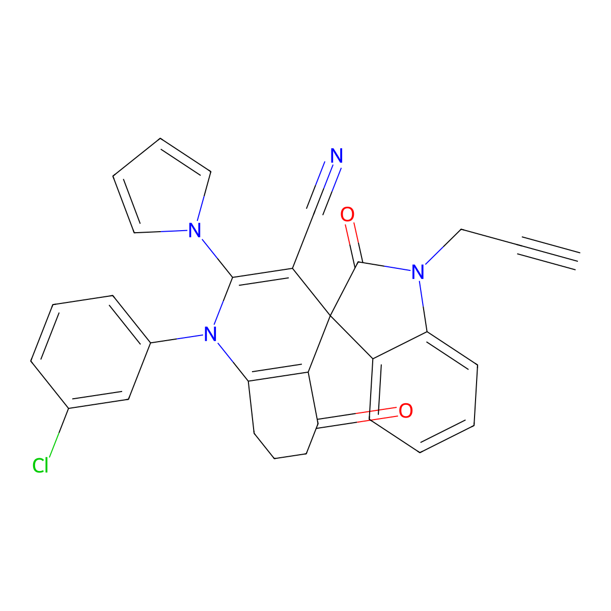1-(3-chlorophenyl)-2',5-dioxo-1'-prop-2-ynyl-2-pyrrol-1-ylspiro[7,8-dihydro-6H-quinoline-4,3'-indole]-3-carbonitrile molecular structure, CAS 728037-34-1