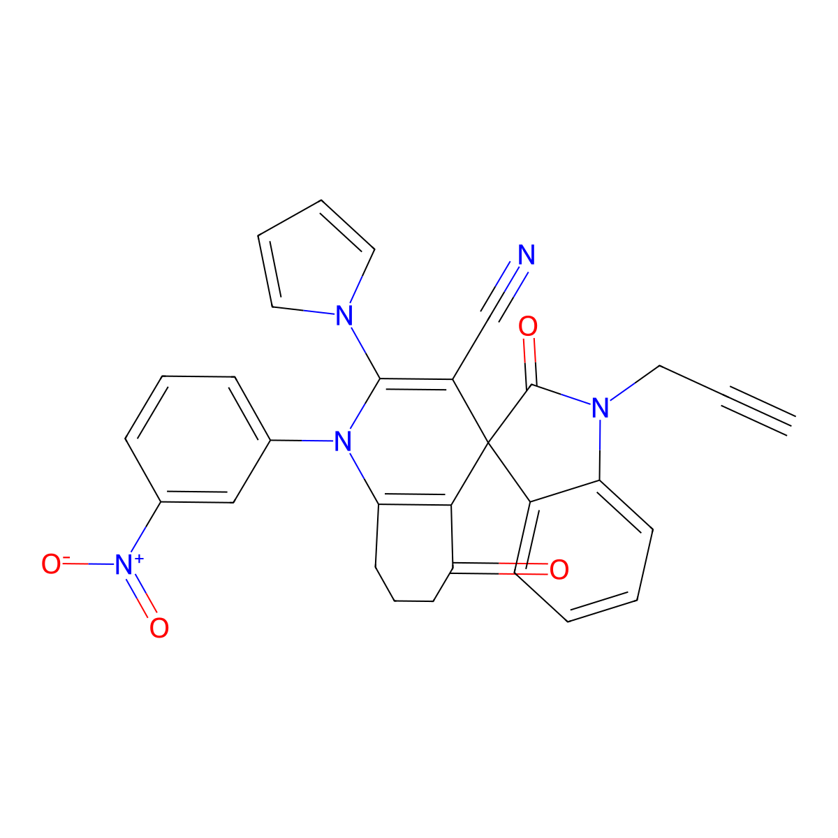 1-(3-nitrophenyl)-2',5-dioxo-1'-prop-2-ynyl-2-pyrrol-1-ylspiro[7,8-dihydro-6H-quinoline-4,3'-indole]-3-carbonitrile molecular structure, CAS 728037-36-3