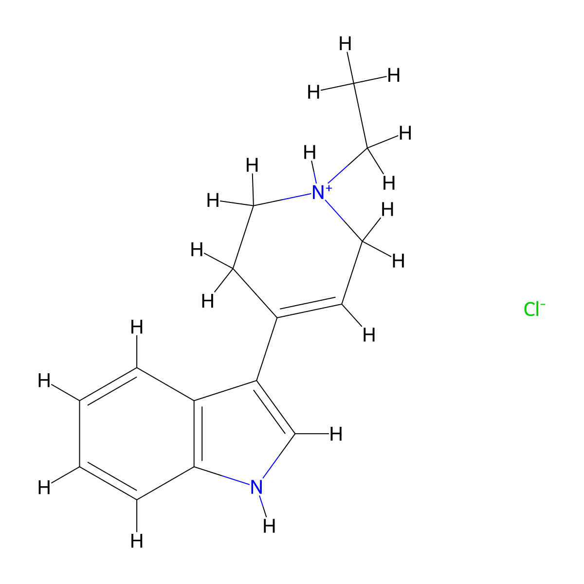 1H-Indole, 3-(1-ethyl-1,2,3,6-tetrahydro-4-pyridinyl)-, hydrochloride (1:1) molecular structure, CAS 72808-71-0