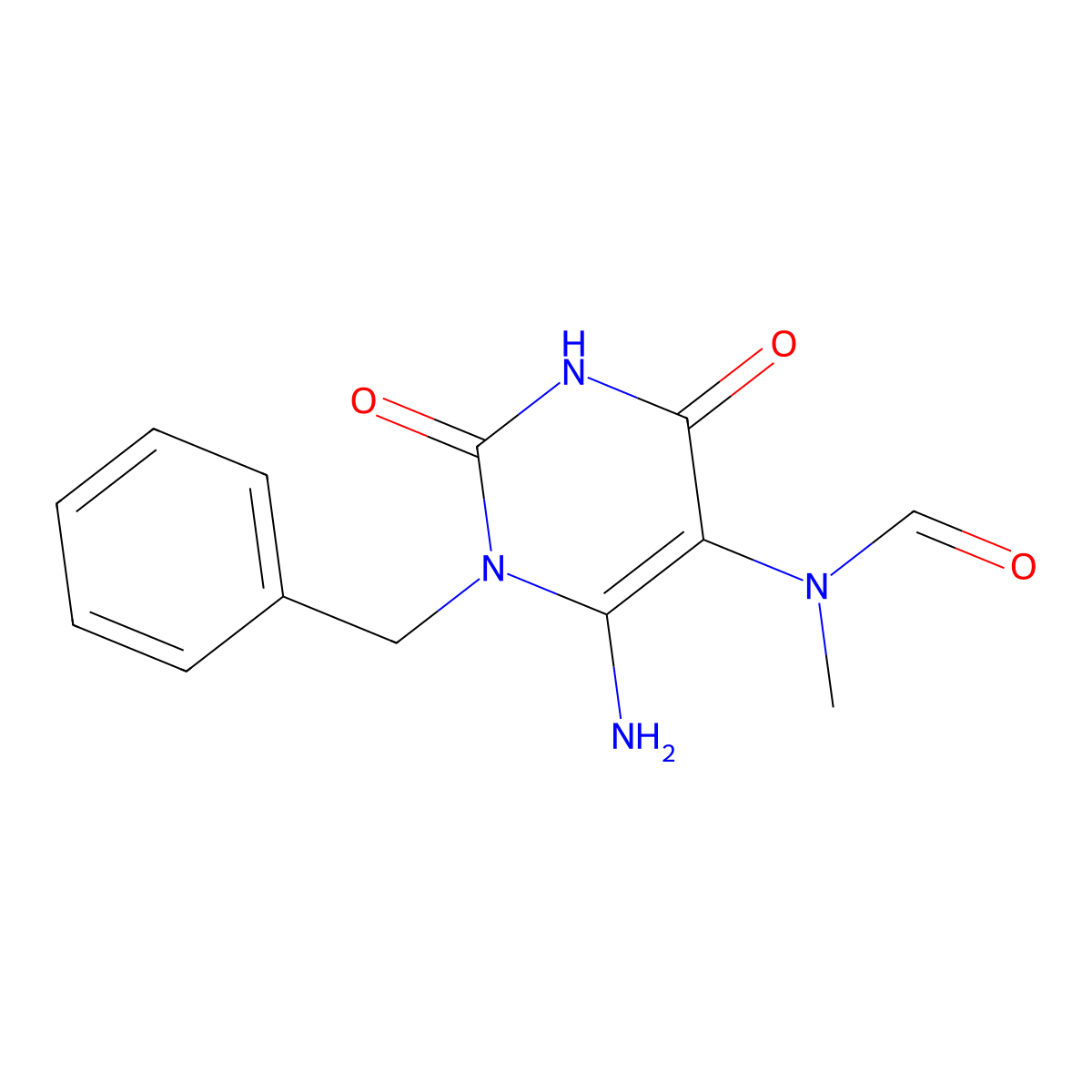 N-[6-Amino-1,2,3,4-tetrahydro-2,4-dioxo-1-(phenylmethyl)-5-pyrimidinyl]-N-methylformamide molecular structure, CAS 72816-89-8