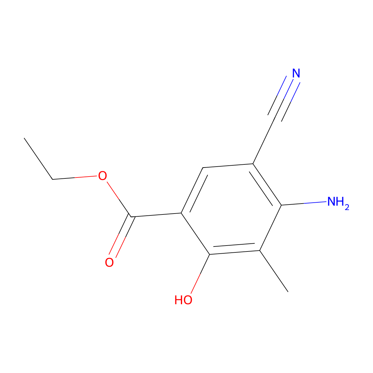 Ethyl 4-amino-5-cyano-2-hydroxy-3-methylbenzoate molecular structure, CAS 72817-85-7