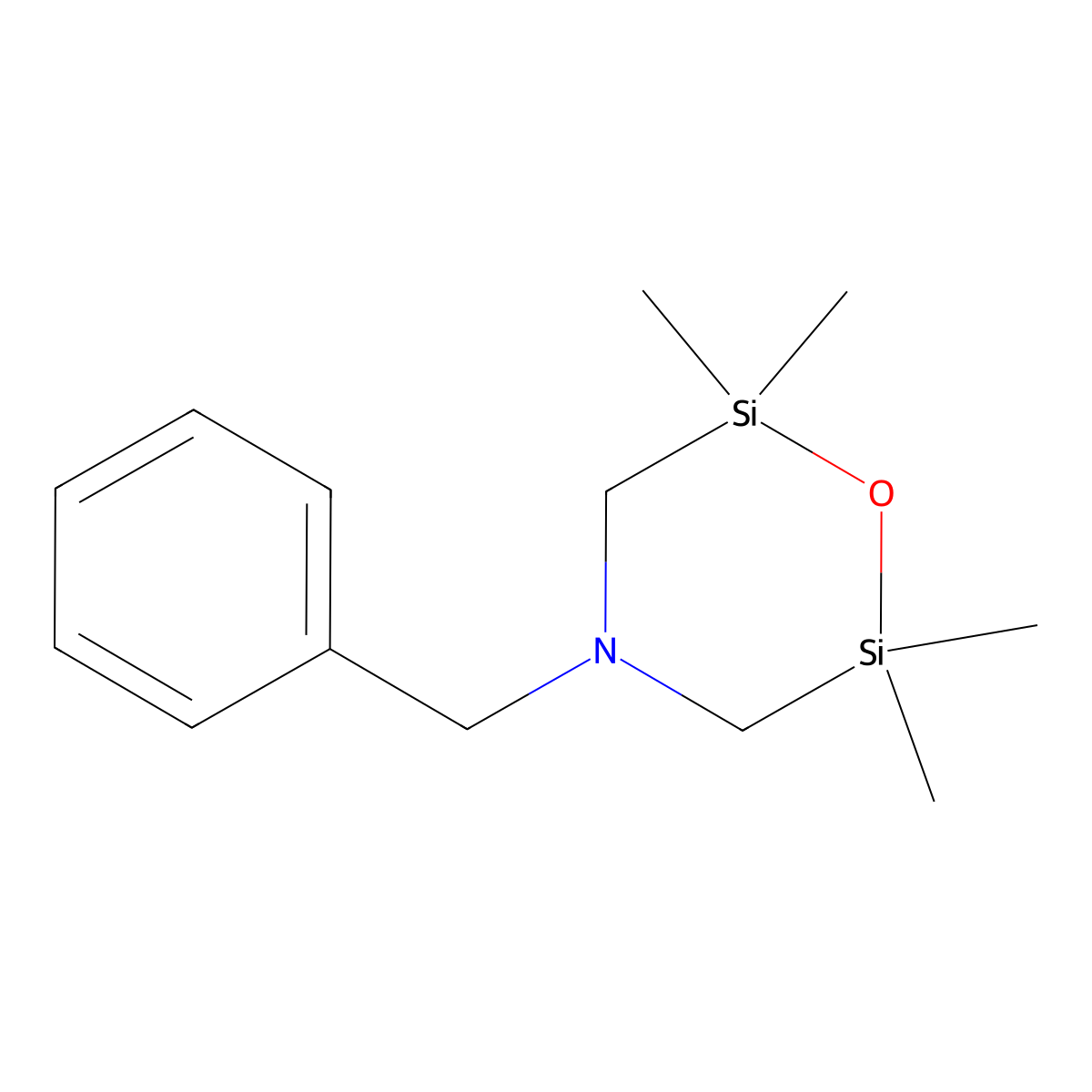 4-Benzyl-2,2,6,6-tetramethyl-1,4,2,6-oxazadisilinane molecular structure, CAS 72821-03-5